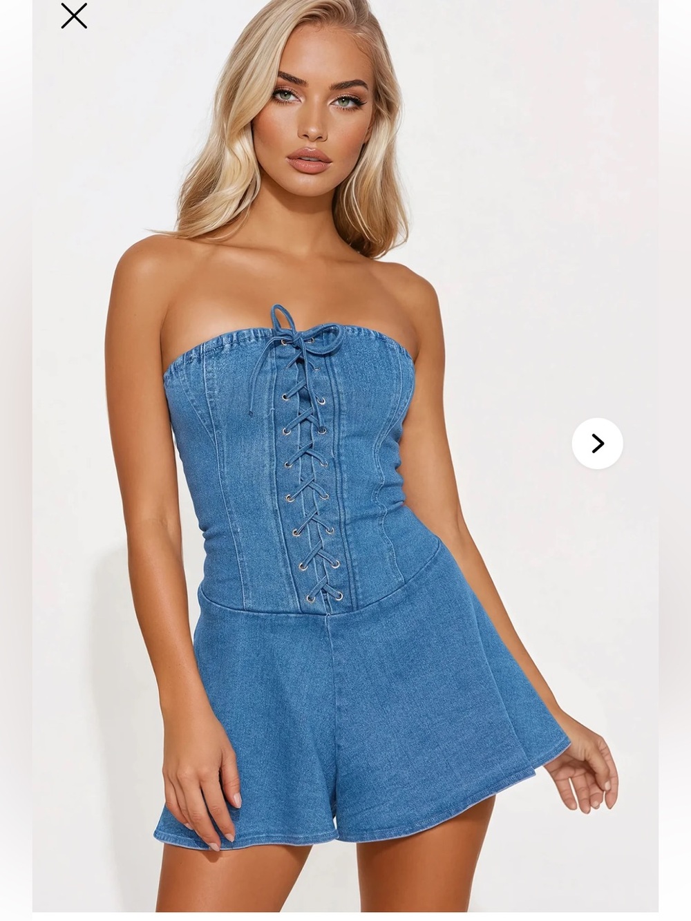 Fashion Nova Leave It To Me Lace Up Denim Romper Size Medium
